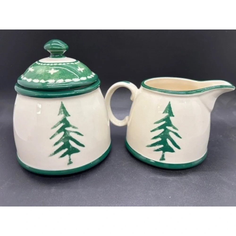 Vintage Dansk Nordic Knits Christmas Cream & Sugar Bowl Set Ceramic‎